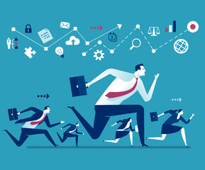 Running for success. Teamwork, Leadership. Business team runs to the goal. Business vector illustration.