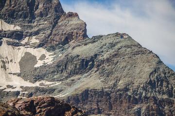 Detail of Matterhorn mountain with Hörnlihütte (summer)
