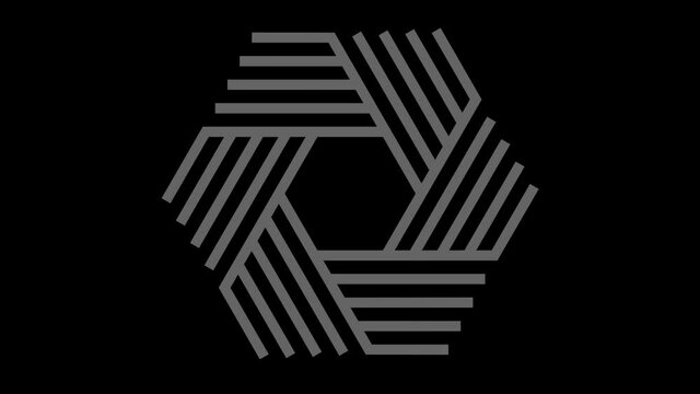 Graphic object in black and white with stroboscopic and hypnotic effect, which rotates clockwise decreasing the size from full screen to disappearing in the center, in 16: 9 video format