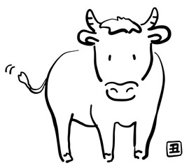 年賀状素材　丑のイラスト　1色