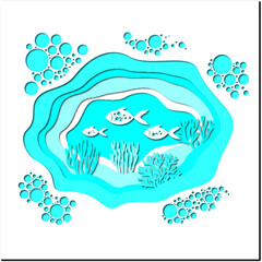 vector illustration of abstract sea background with fish and algae