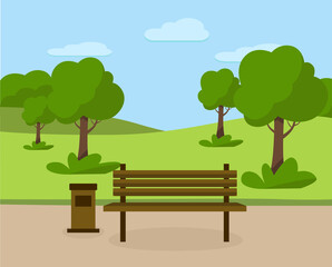 Vector illustration of bench and landscape