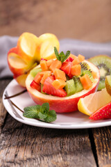 mixed fruit salad with strawberry, apple, kiwi