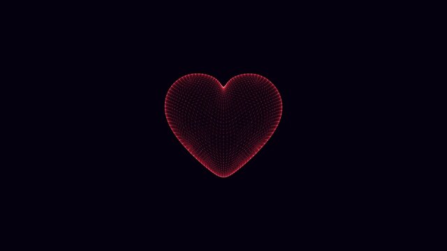 Red heart seamless loop 3D rotation animation on dark background