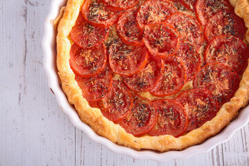 homemade tomato quiche with herbs
