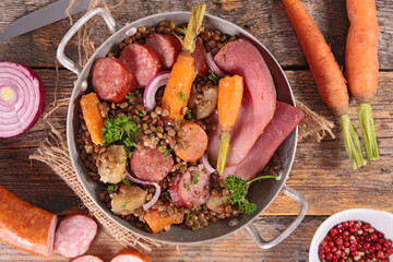 lentils with carrot, potato and meats