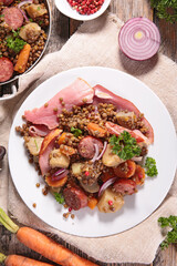 lentils with carrot, potato and meats