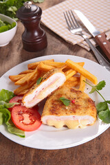 cordon bleu- breaded chicken with ham and cheese