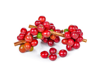 ripe coffee beans on white background