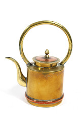 Vintage Antique Kettle or Tea Pot In Metal on White Background