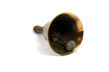 Obraz na płótnie Canvas Vintage Brass School Bell On White Background