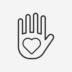 Heart In Hand Social Media Icon Isolated On Gray Background. Donation Symbol Modern Simple Vector Icon For Web Site Or Mobile App
