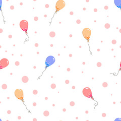 Seamless pattern with festive balloons in Doodle style. Vector multi-colored balloons for invitations, postcards, wedding, posters, holidays, decorations, pajamas.