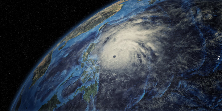 Tropical Typhoon Haishen approaching the Philippines. Planet Earth shown from Space. Elements of this 3D rendering are furnished by NASA.