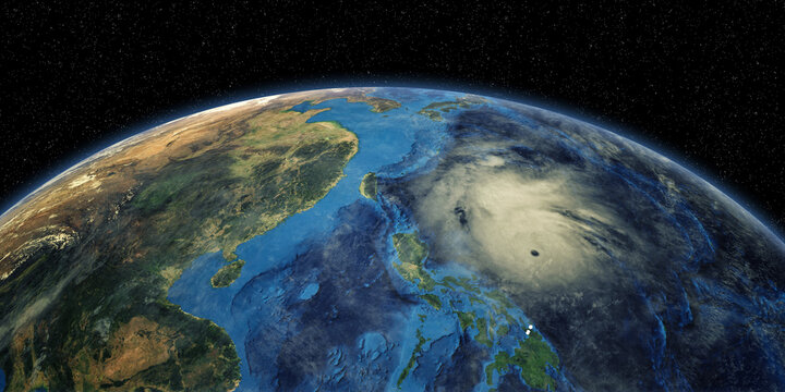 Tropical Typhoon Haishen approaching the Philippines. Planet Earth shown from Space. Elements of this 3D rendering are furnished by NASA.