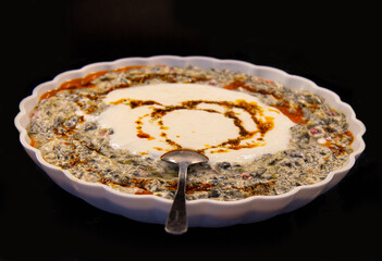 Catering food, salad in a white plate, a lot of mayonnaise