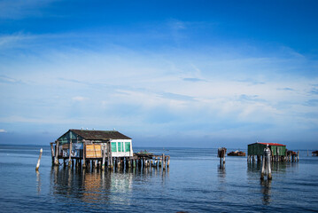 stilt house in the sea