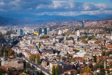 Fototapeta na wymiar Panoramic cityscape of Sarajevo, Bosnia and Herzegovina
