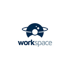 Worker Man with Moon Planet Orbit Space logo design