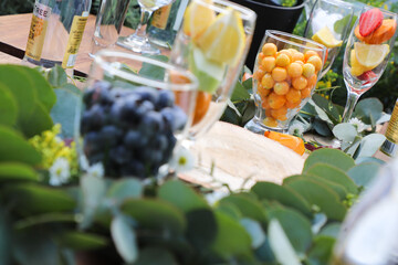 Gin garnish set up for an event.