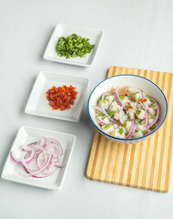 Photo Styling. Delicious ceviche with the ingredients around. 