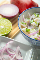 Photo Styling. Delicious ceviche with the ingredients around. 