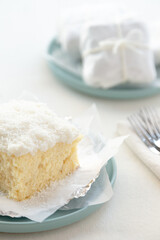 white coconut and chocolate cake