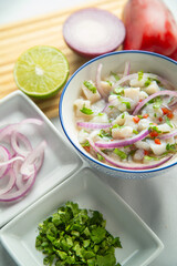 Photo Styling. Delicious ceviche with the ingredients around. 