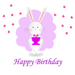 Happy Birthday postcard with rabbit. Vector illustration