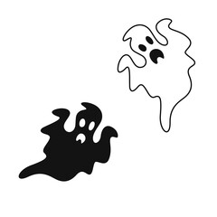 Monochrome ghost. Simple flat ghosts. Vector illustration. Halloween scary ghostly monsters. Ghosts doodle
