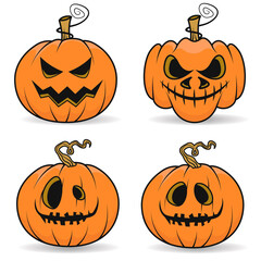 Halloween pumpkin set with scary face on white background. Vector cartoon Illustration. Halloween pumpkin isolated. Halloween decor. Pumpkin head