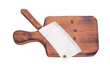 Cutting board with chopping knife placed on a white background With clipping part
