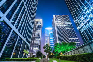 Obraz na płótnie Canvas City square and modern high-rise buildings, night view of Jinan, China.