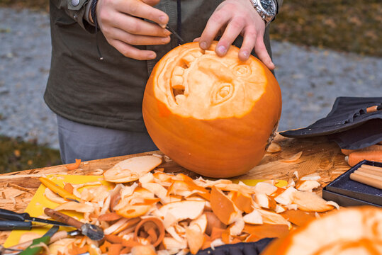 Halloween pumpkin. Halloween carved pumpkin figures.