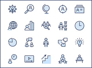 Set of Head Hunting Related Vector Line Icons. Contains such Icons as Career growth, Bulb, Candidate, Search, CV, Card Index, Outsource and more. Editable Stroke. 32x32 Pixel Perfect