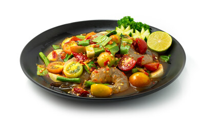 Spicy Shrimps Salad with Tamato and Pickled Fish Sauce Thai Food