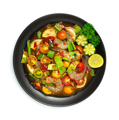 Spicy Shrimps Salad with Tamato and Pickled Fish Sauce Thai Food