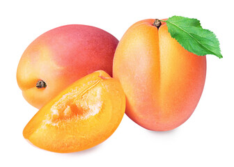 Whole and half of apricot fruit isolated on white background. Full depth of field.