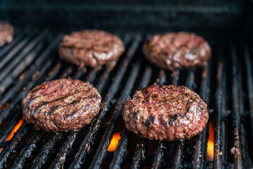 Hamburger on Grill Close Up