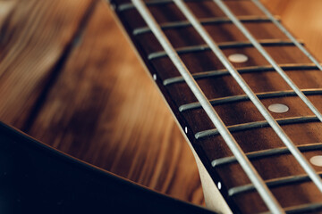 Fototapeta premium Close up photo of electric guitar fingerboard