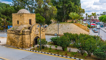 A view of the Kyrenia gate in Northern Nicosia, Cyprus and the remains of the city walls