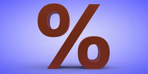 The percentage symbol is red on a blue background. 3d render