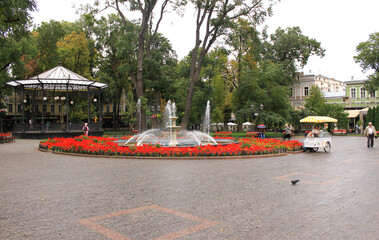 ODESSA, UKRAINE, SEPTEMBER 23, 2013: Fountain of perfume on Deribasovskaya street in Odessa.