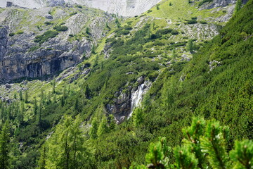 Hidden waterfall in Parco Nazionale Tre Cime di Lavaredo, Sudtirol, Trentino Alto Adige, Dolomites, Unesco, Italy