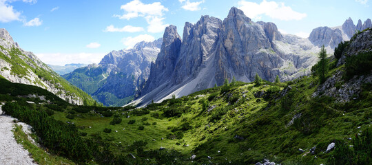 Mountain pass on italian dolomites alps in the hike from Val Fiscalina to Tre Cime di Lavaredo,...
