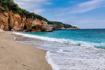 Fototapeta na wymiar Mylopotamos beach at Tsagarada of Pelion in Greece