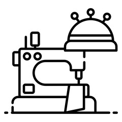 
Sewing machine with hat showing concept of dressmaker icon
