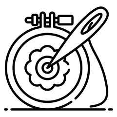 Needle with thread on piece of cloth, icon of embroidery