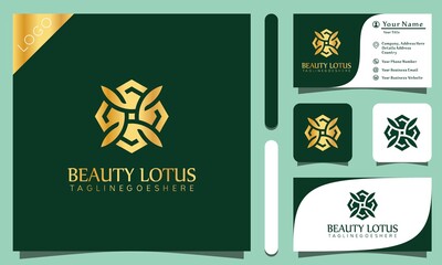 Gold beauty lotus cosmestic luxury logos design vector illustration with line art style vintage, modern company business card template