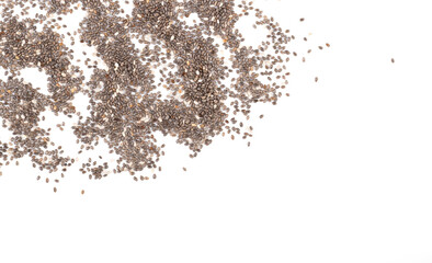 Chia seeds isolated on a white background, top view